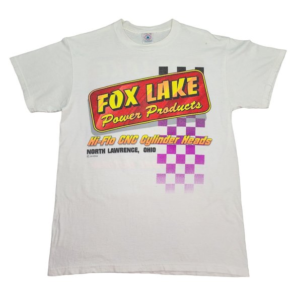 Fox Lake Power Products Car Racing Cylinder Heads T-Shirt White Medium - Picture 1 of 8
